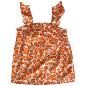Womens Tank Top Size Medium Ruffles 70s Orange Floral